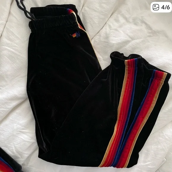 Aviator Nation Set Black Velvet Sweatshirt and Sweatpants - Picture 3 of 3